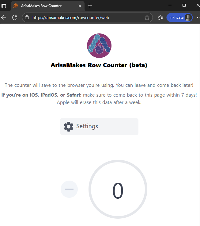 ArisaMakes Row Counter Web Version Screenshot